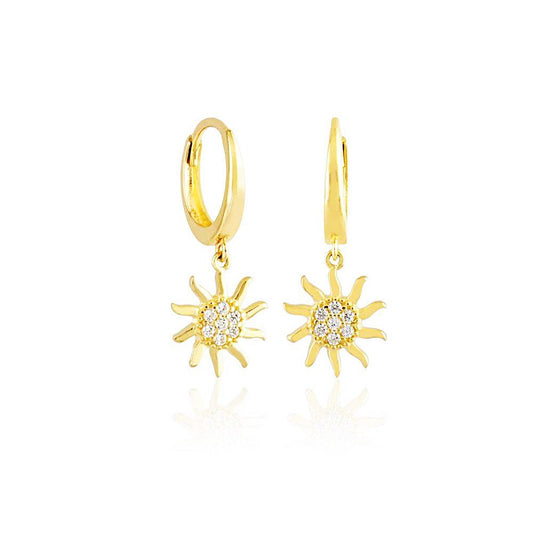 Dangle Solid Gold Sun Earrings 14K Solid Gold