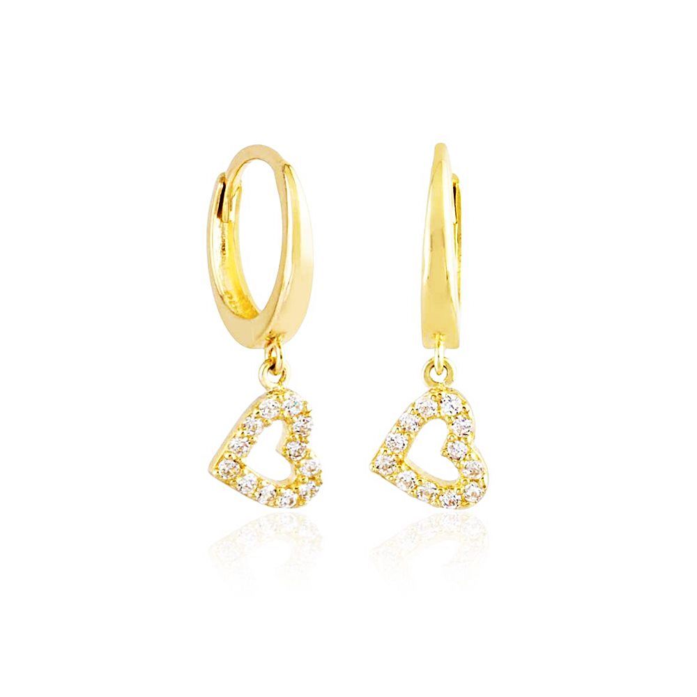 Dangle Solid Gold Heart Earrings 14K Solid Gold