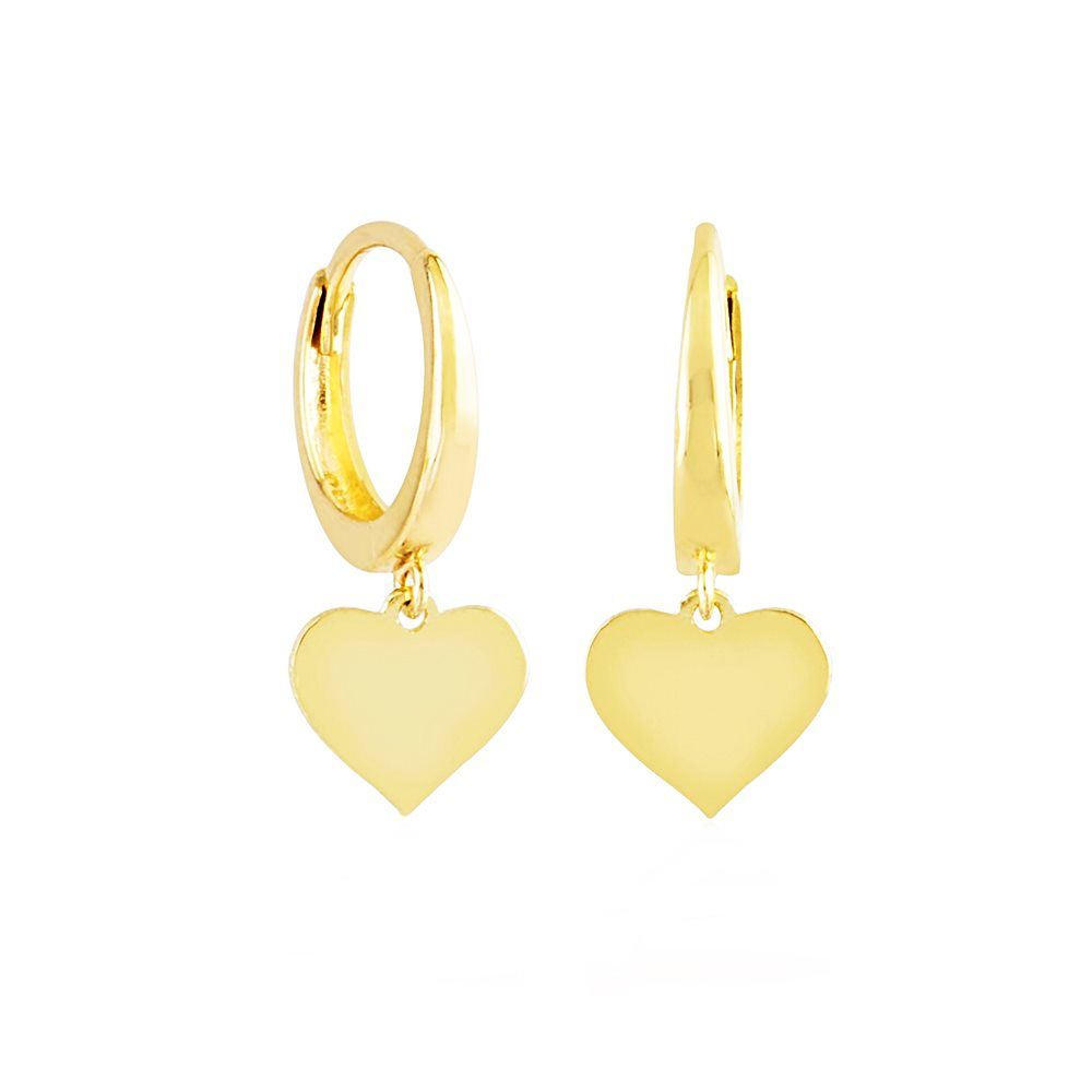 Dangle Solid Gold Heart Earrings 14K Solid Gold