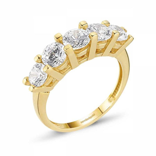 Yellow Solid Gold Five Stoness Ring