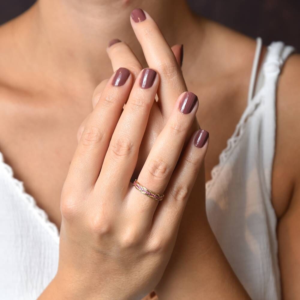 Yellow Solid Gold Barley Ring Ruby Stone