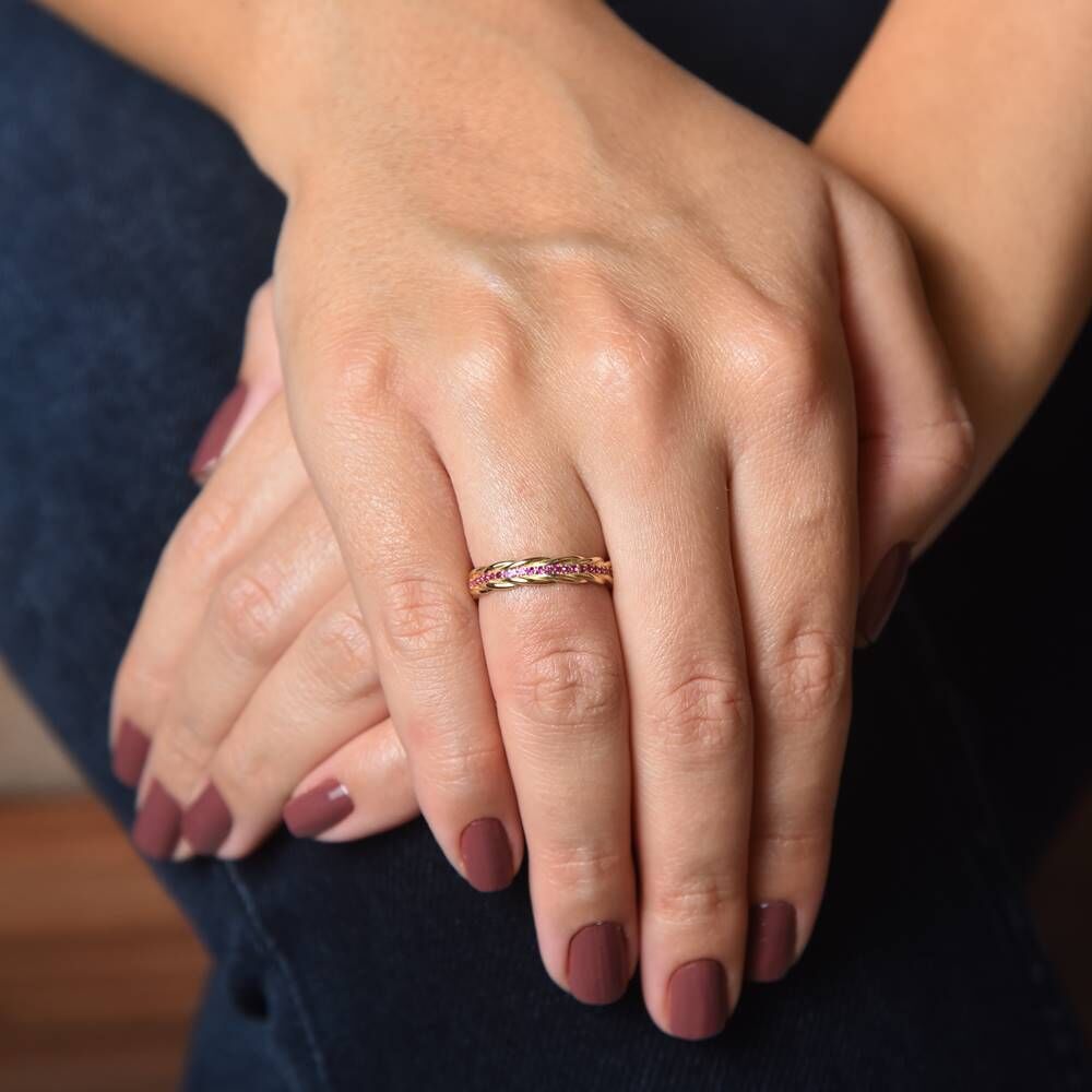 Yellow Solid Gold Barley Ring Ruby Stone