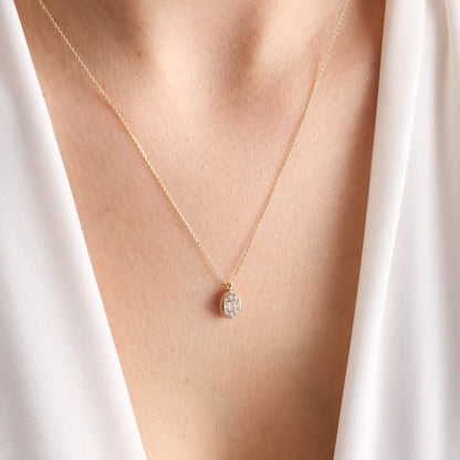 Solid Gold Baguette Necklace Marquise Minimal