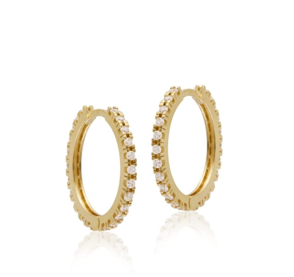 Yellow Solid Gold Hoop Earrings With Gemstone Diamond Mounting