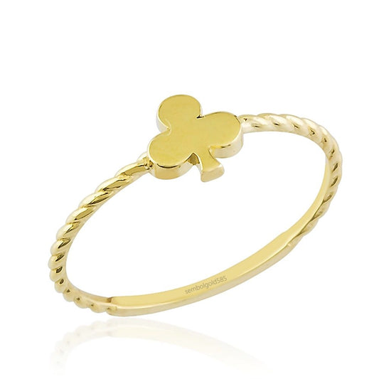 Yellow Solid Gold Spade Ring Twisted 14K