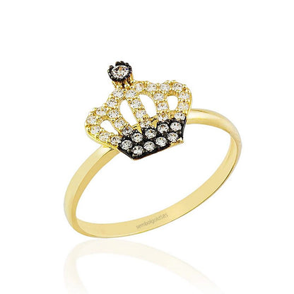 Yellow Solid Gold Crown Ring 14K