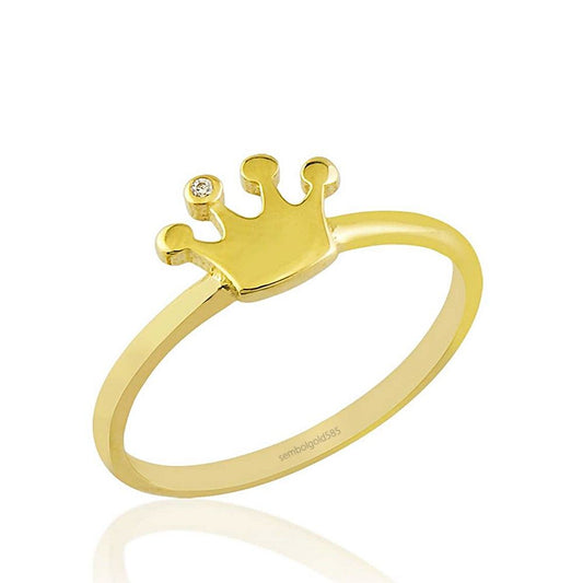 Yellow Solid Gold Crown Ring 14K Solitaire