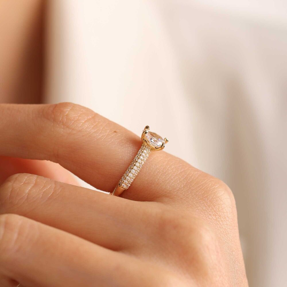 Yellow Solid Gold Solitaire Ring Drop Form