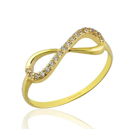 Infinity Solid Gold Ring Single Row With Gemstone 14K