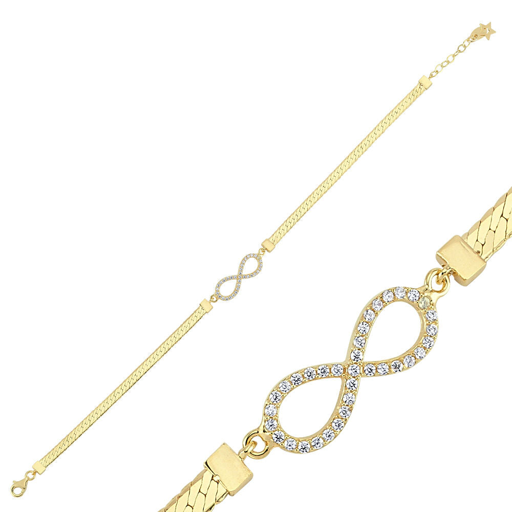 Infinity Solid Gold Bracelet Flat Chain 18-22 cm