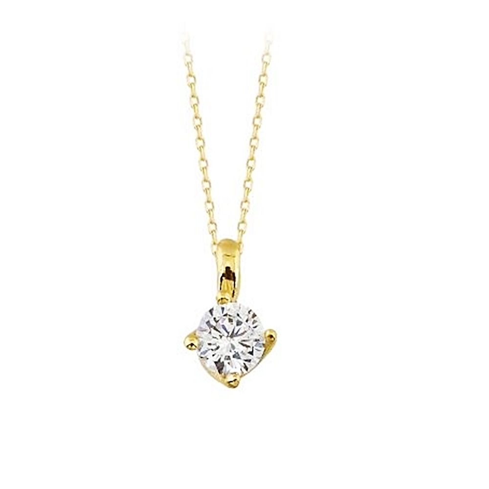 Solitaire Solid Gold Necklace Inclined Mounting 14K