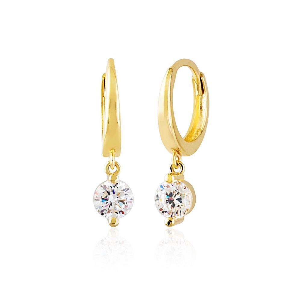 Solitaire Solid Gold Dangle Earrings 14K Solid Gold