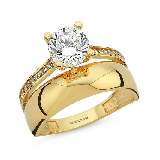 Solitaire Wedding Ring Solid Gold Ring Twin (2 in 1) Classic