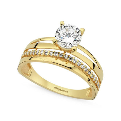 Solitaire Wedding Ring Solid Gold Ring Twin (2 in 1)