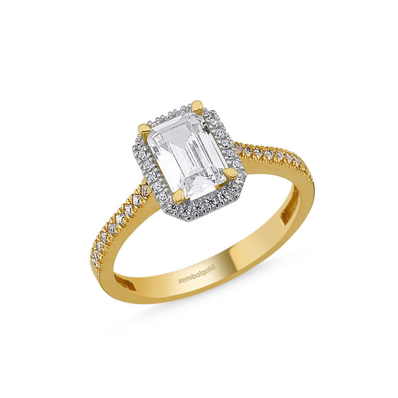 Solitaire Ring 14K Solid Gold Baguette With Gemstone Diamond Mounting