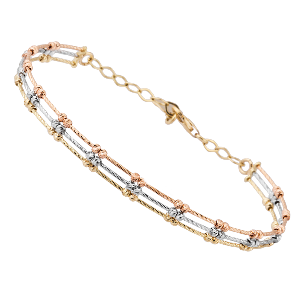 Triacolor Solid Gold Bracelet Dorica (Three Rows)