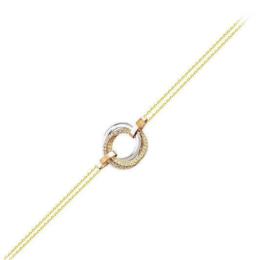 Triacolor Hoop Solid Gold Chain Bracelet 14K Solid Gold