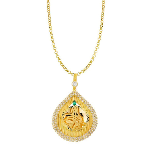 Tugra Necklace 14K Solid Gold Drop Design Barley