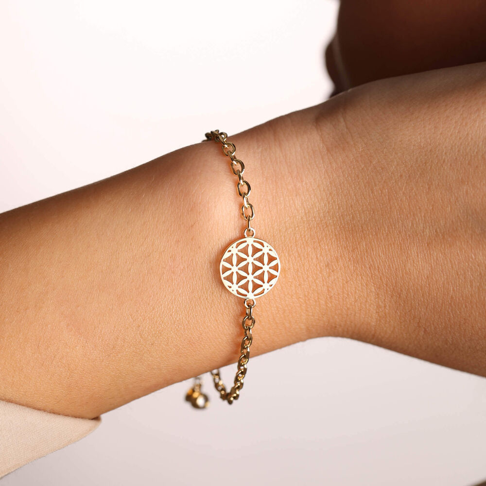 Flower Of Life Solid Gold Bracelet 14K