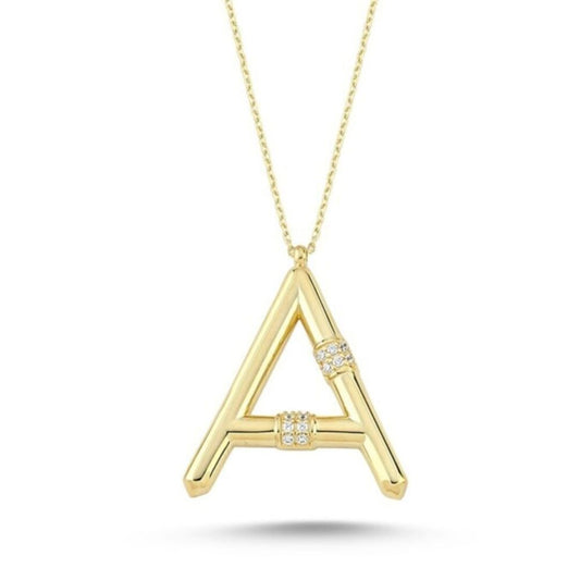 New Design Initial Solid Gold Necklace 2,5 Cm