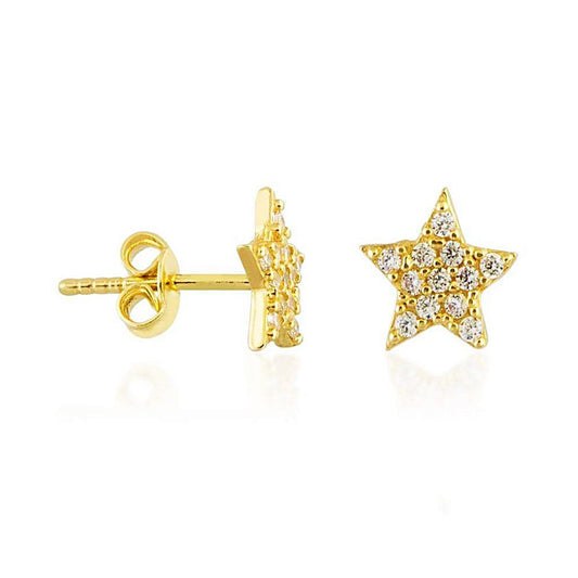 Star 14K Solid Gold Nail Earrings With Gemstone