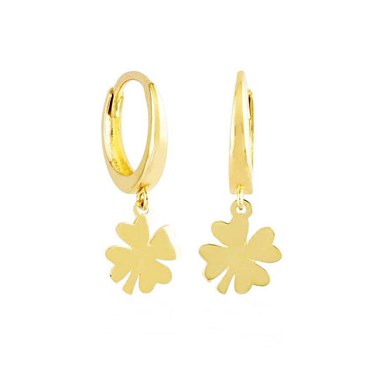 Clover Solid Gold Dangle Earrings 14K Solid Gold Heart