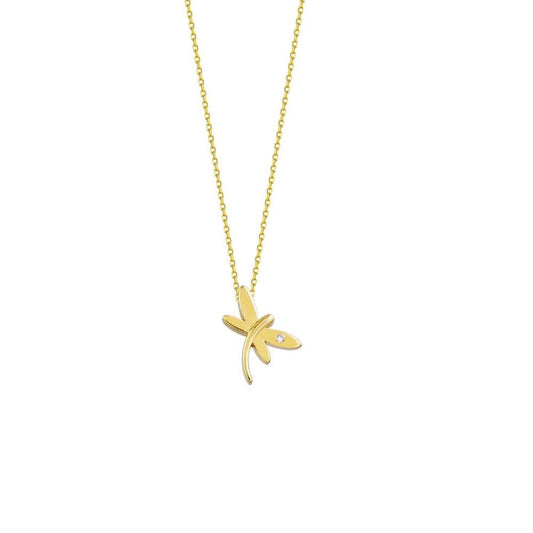 Dragonfly Solid Gold Necklace