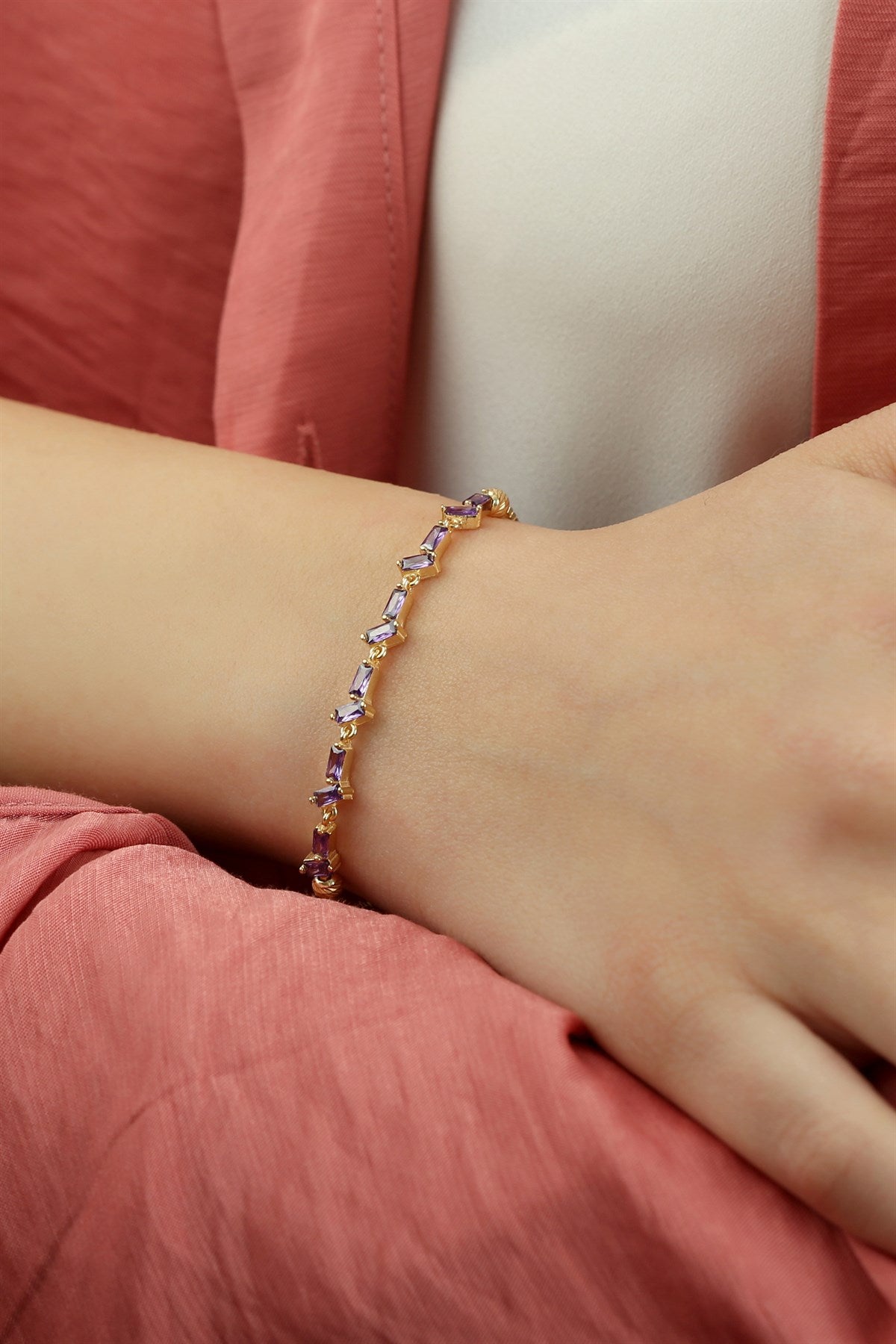 Silver Baguette Gemstone Waterway Elevator Bracelet