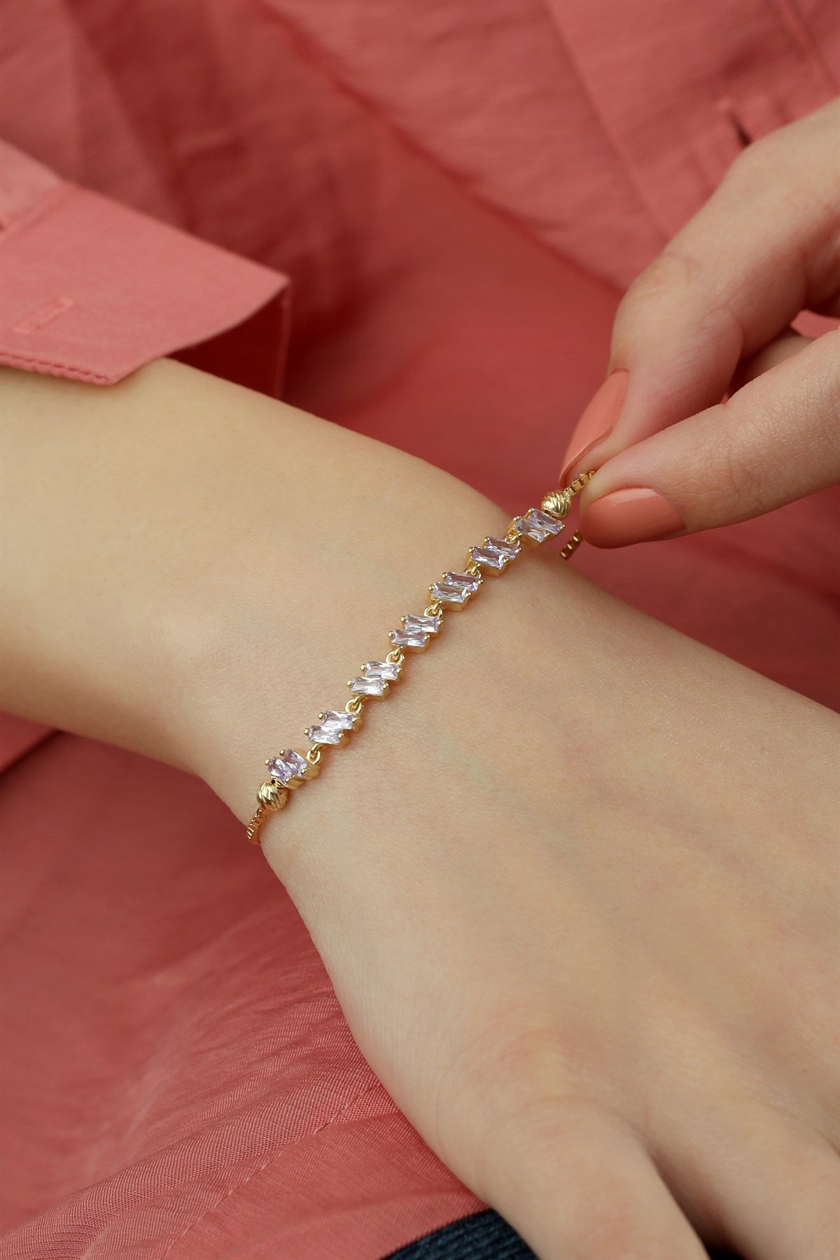 Silver Baguette Gemstone Waterway Elevator Bracelet