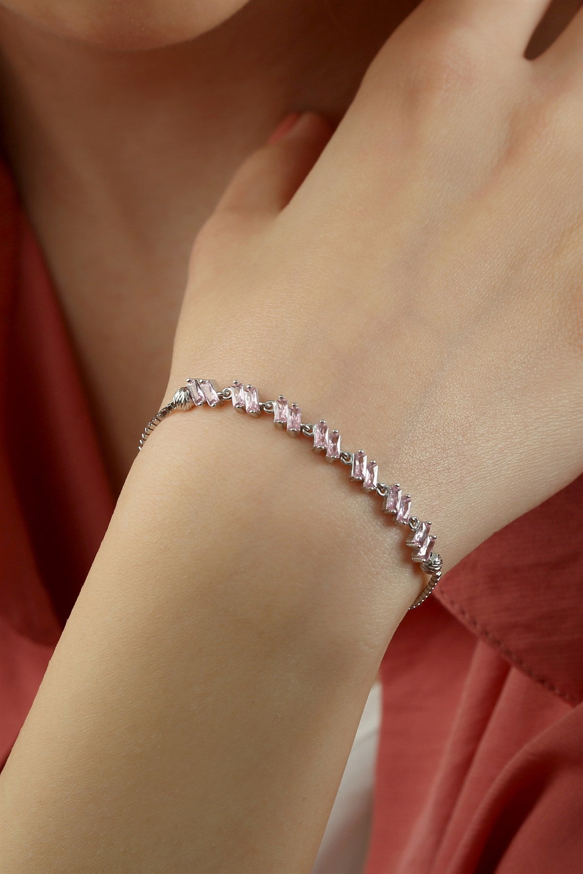 Silver Baguette Gemstone Waterway Elevator Bracelet