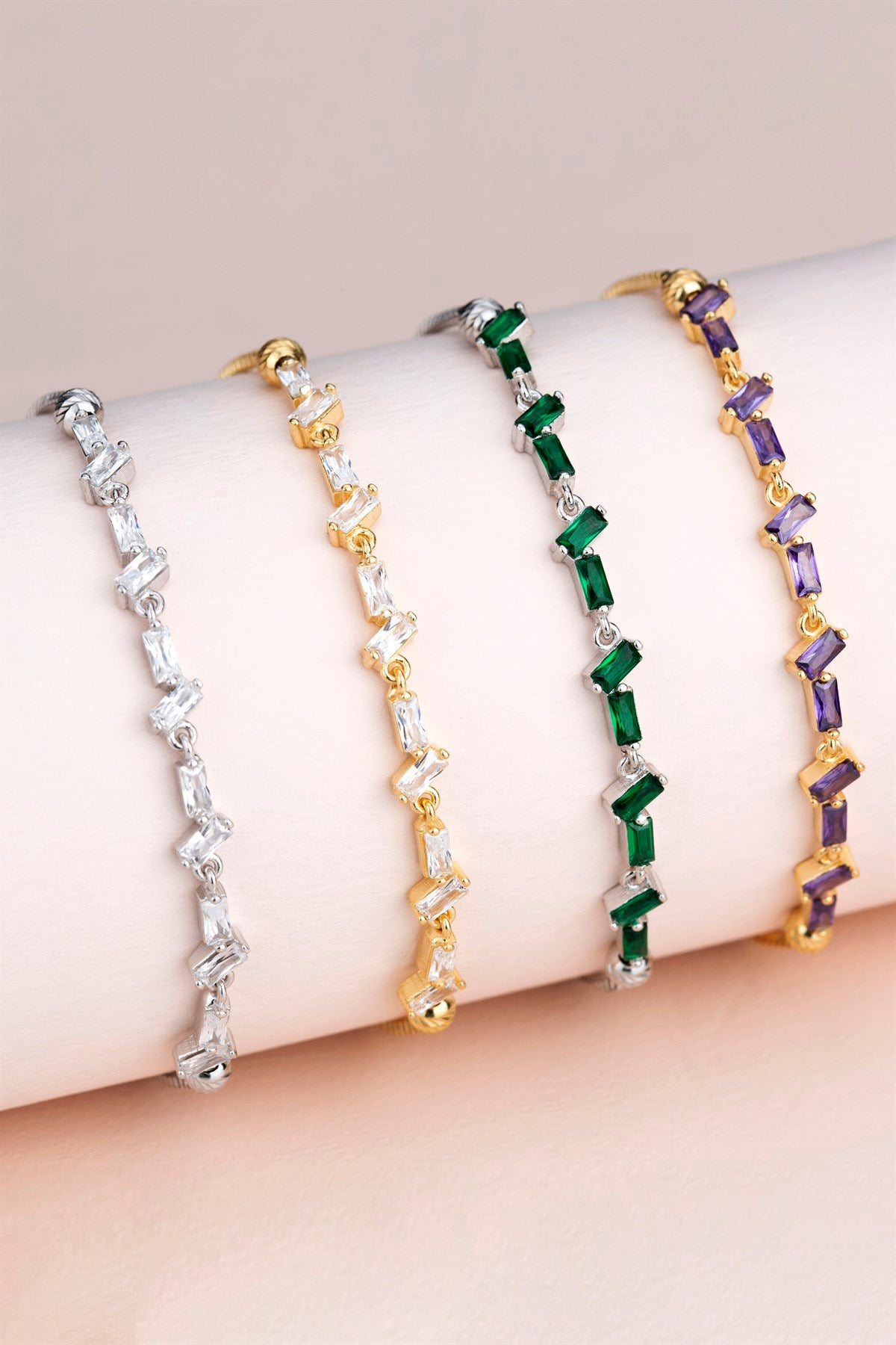 Silver Baguette Gemstone Waterway Elevator Bracelet