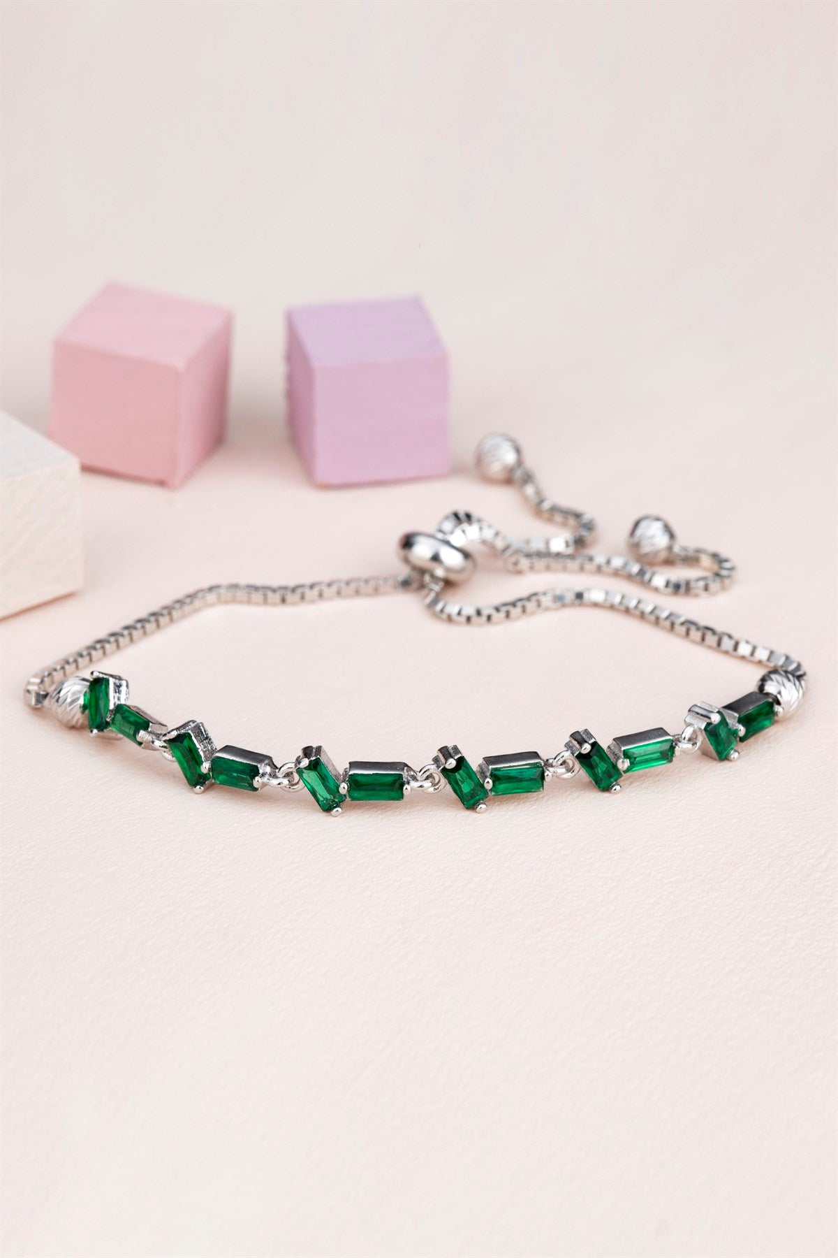 Silver Baguette Gemstone Waterway Elevator Bracelet