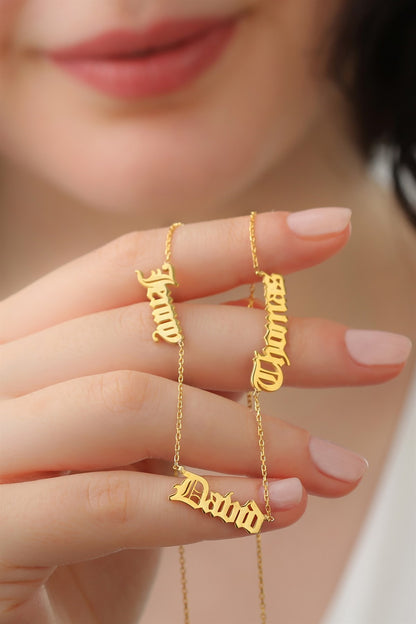 Silver Triple Name Necklace