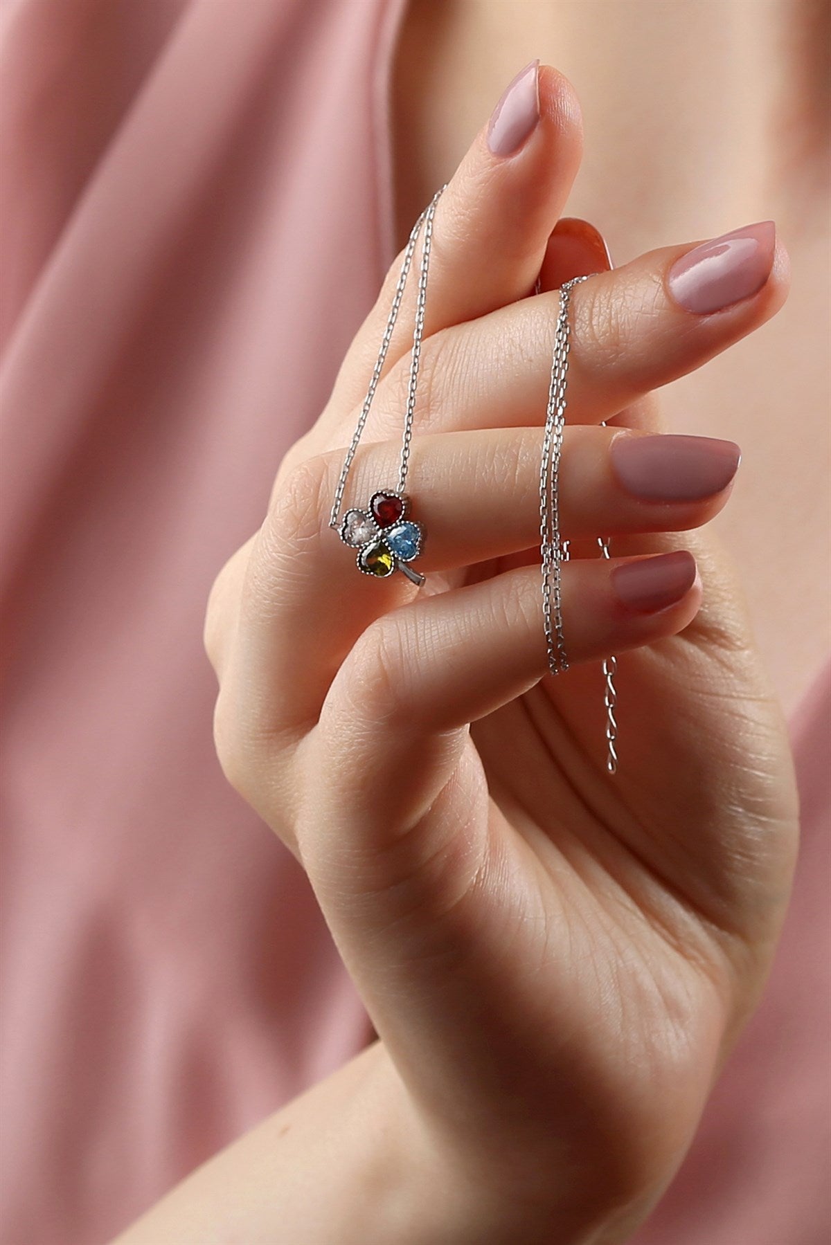 Silver Heart Clover Birthstone Necklace