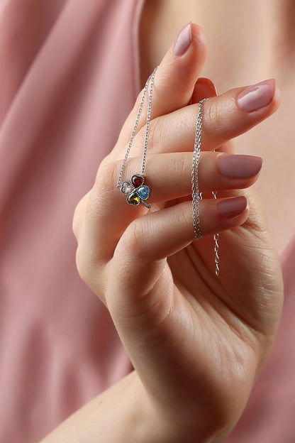 Silver Heart Clover Birthstone Necklace