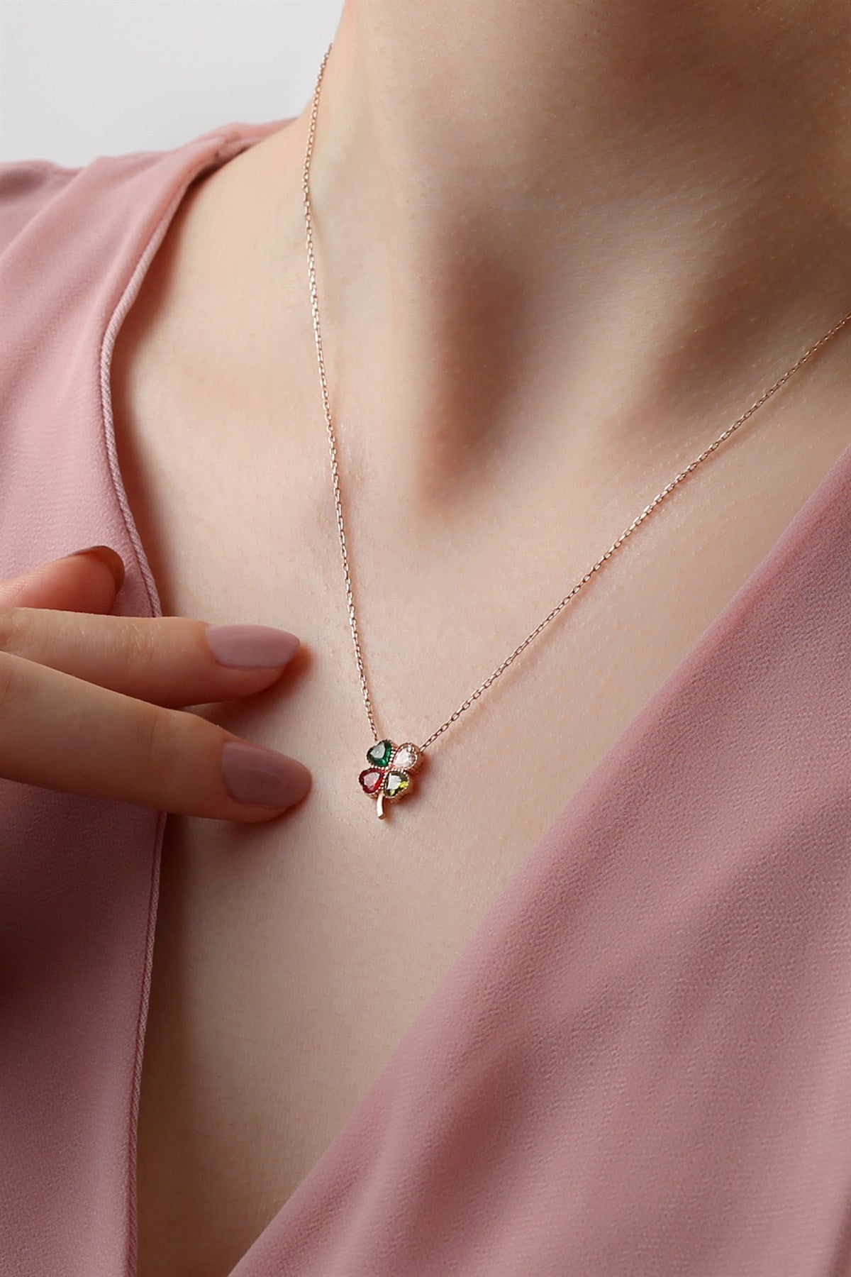 Silver Heart Clover Birthstone Necklace