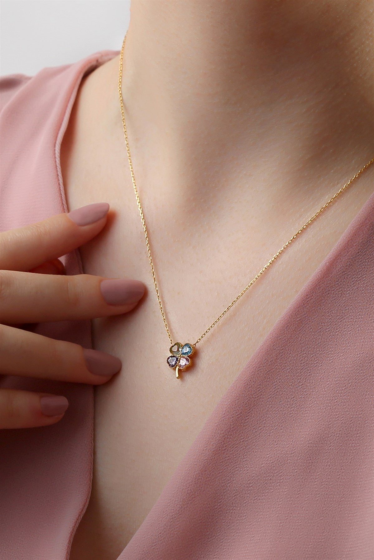 Silver Heart Clover Birthstone Necklace