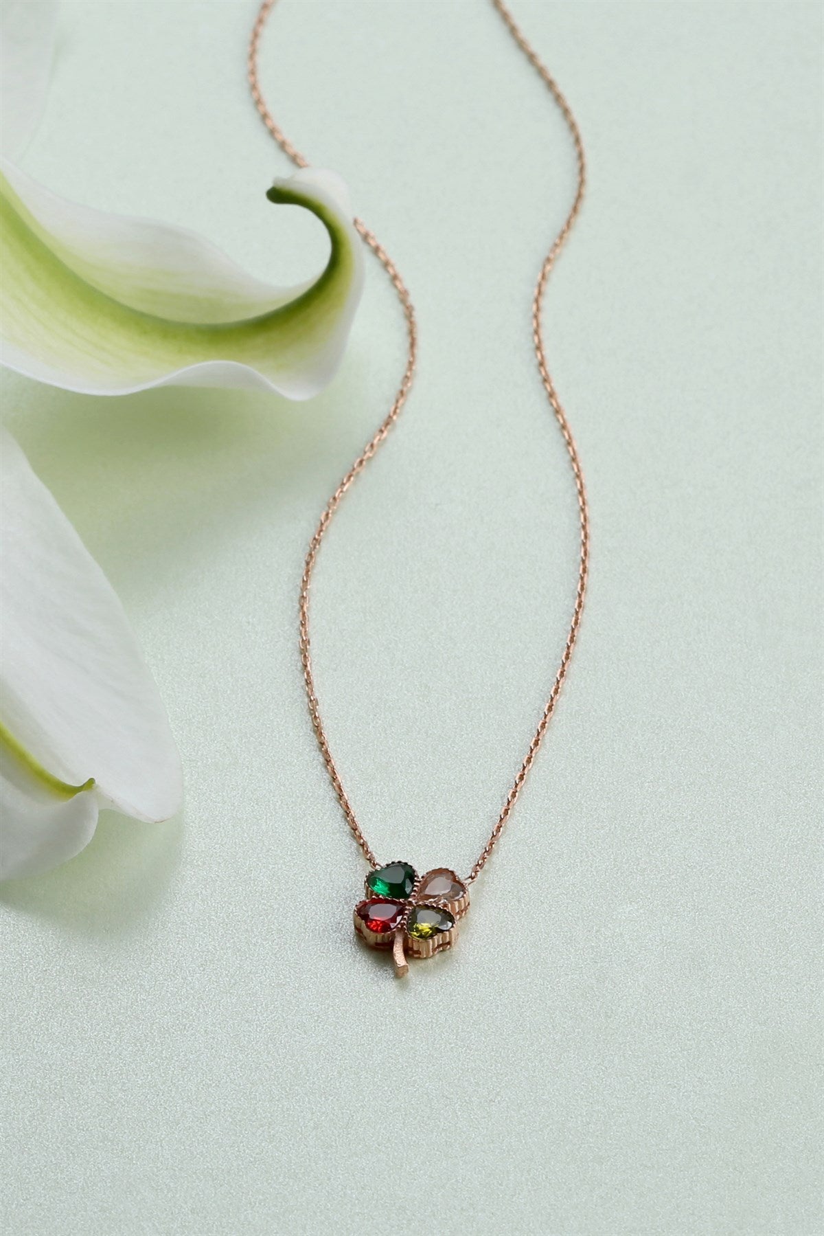 Silver Heart Clover Birthstone Necklace