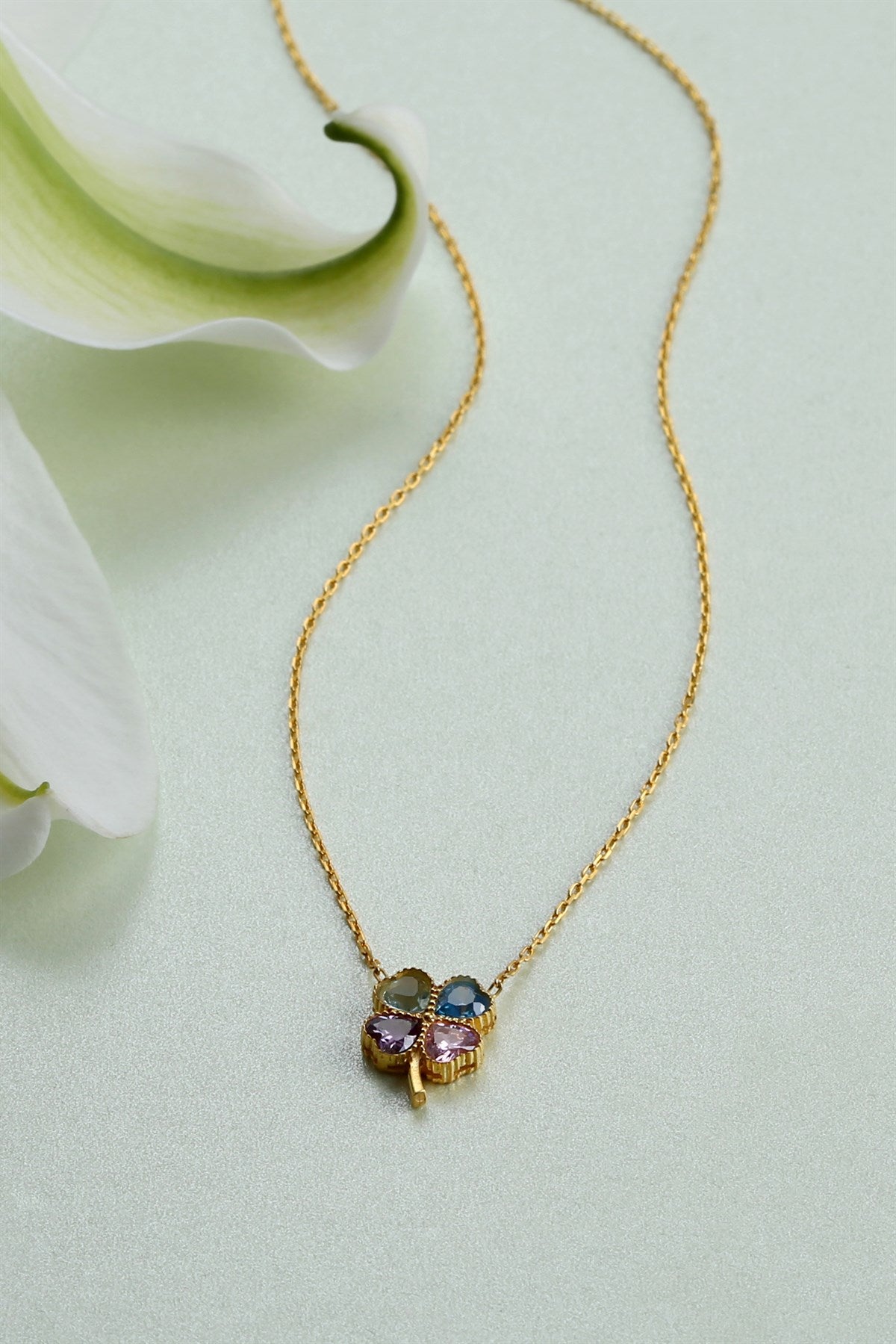Silver Heart Clover Birthstone Necklace