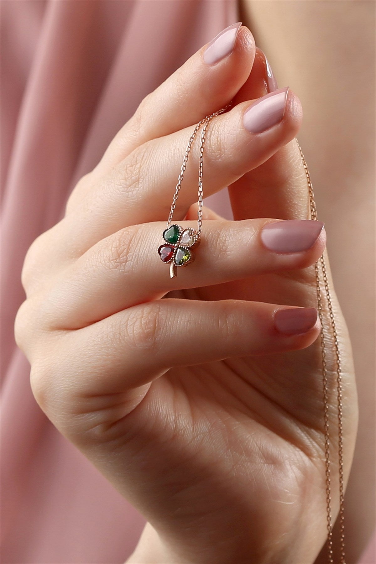 Silver Heart Clover Birthstone Necklace