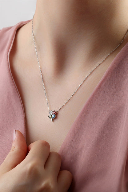 Silver Heart Clover Birthstone Necklace