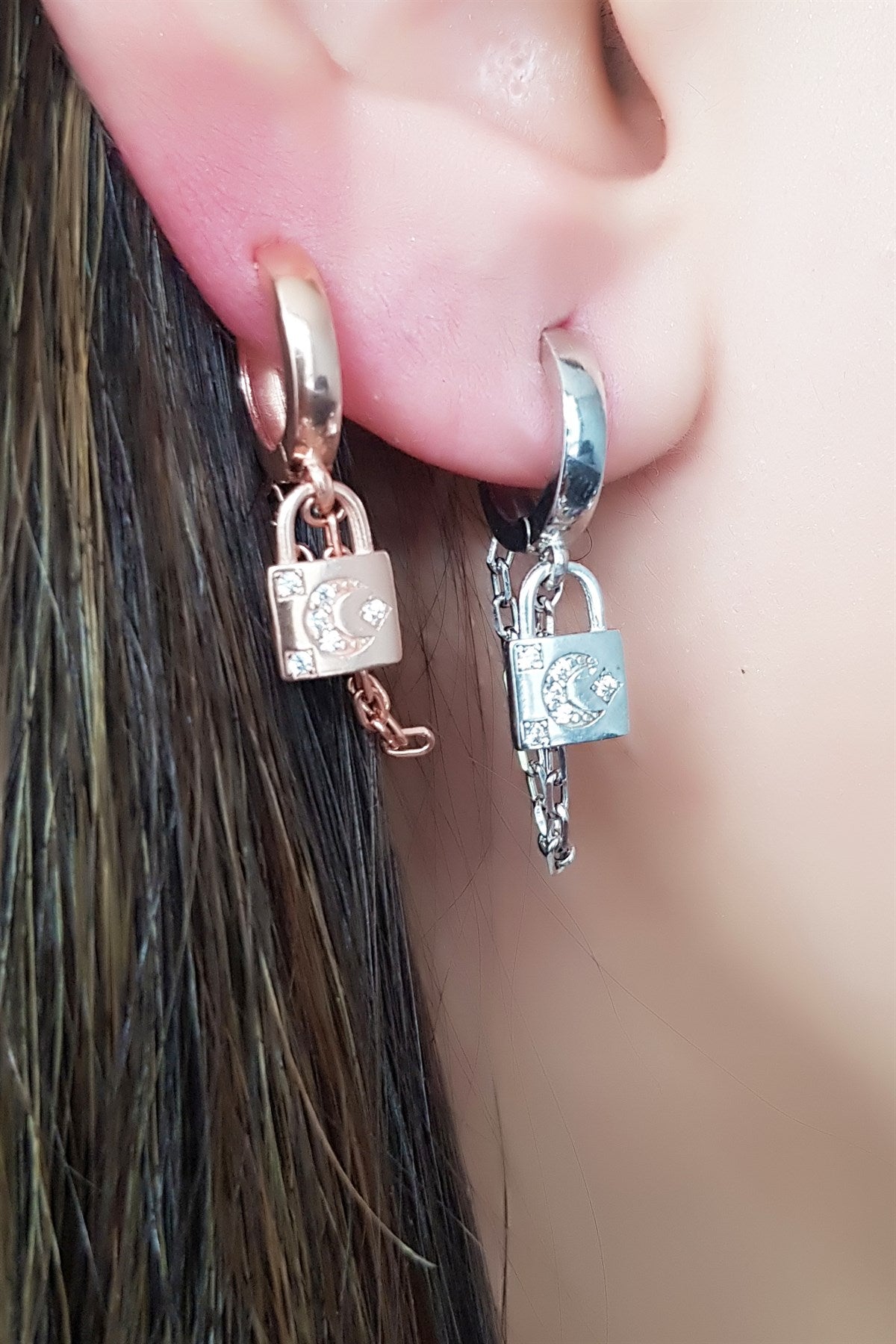 Silver Wobbly Moon Star Earrings