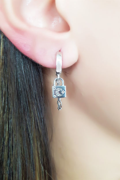 Silver Wobbly Moon Star Earrings