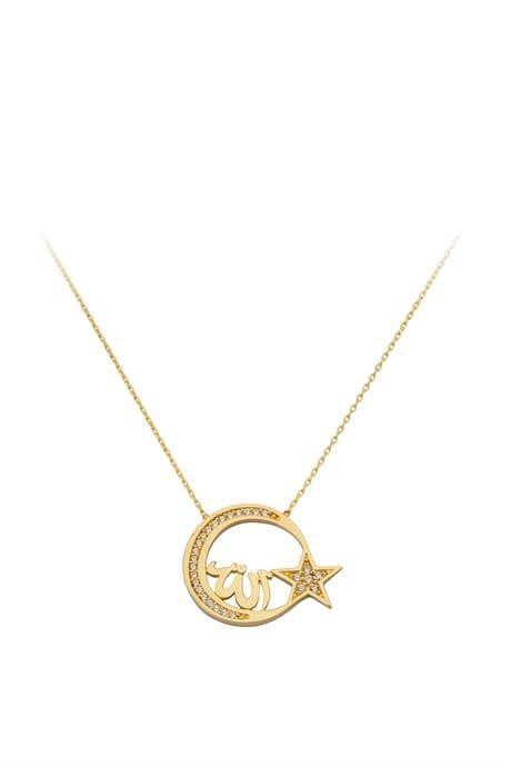 Collar de estrella de luna escrita con Alá (Dios) de oro macizo | 14K (585) | 3,09 gramos
