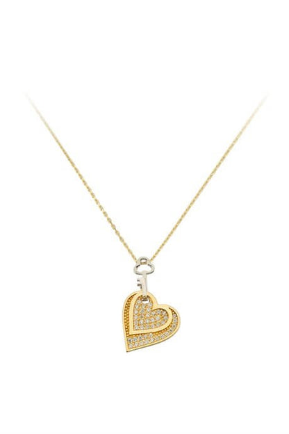 Collar de corazón con llave de oro macizo | 14K (585) | 2,35 gramos