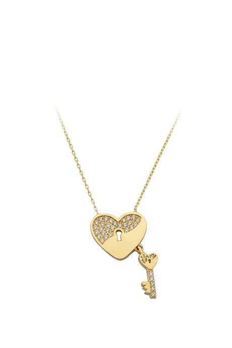 Solid Gold Key Lock Heart Necklace | 14K (585) | 2.52 gr