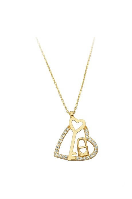 Collar de corazón con candado y llave de oro macizo | 14K (585) | 2,10 gramos