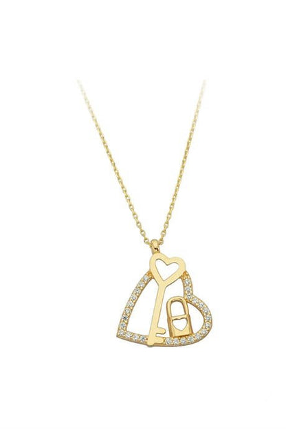 Collar de corazón con candado y llave de oro macizo | 14K (585) | 2,10 gramos