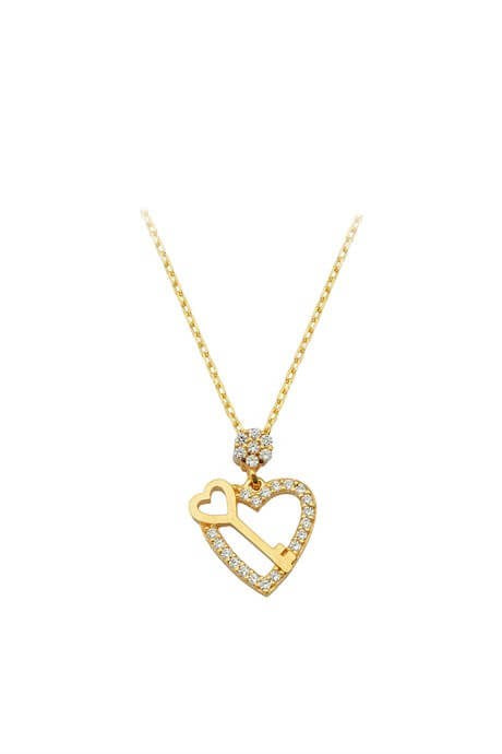 Solid Gold Key Heart Necklace | 14K (585) | 1.95 gr