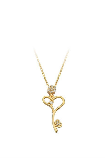 Solid Gold Key Heart Necklace | 14K (585) | 1.75 gr